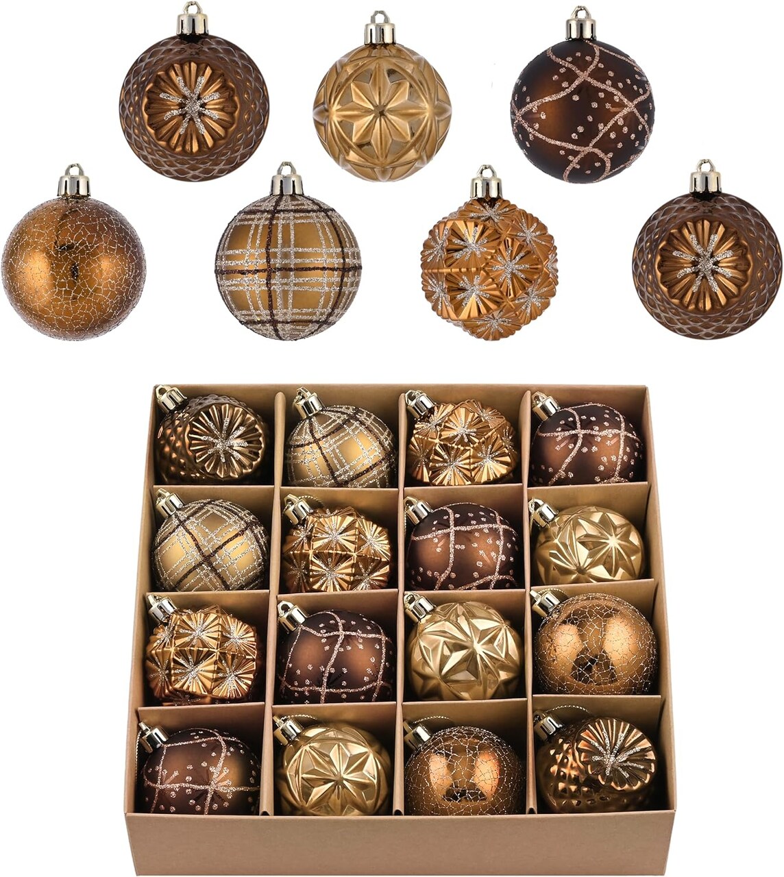 Fall Ornaments for Christmas Trees, 16ct Bronze Copper Brown Gold Shatterproof Fall Christmas Tree Decorations, 2.36 Inches Luxury Hanging Ball Ornaments for Thanksgiving Autumn Harvest